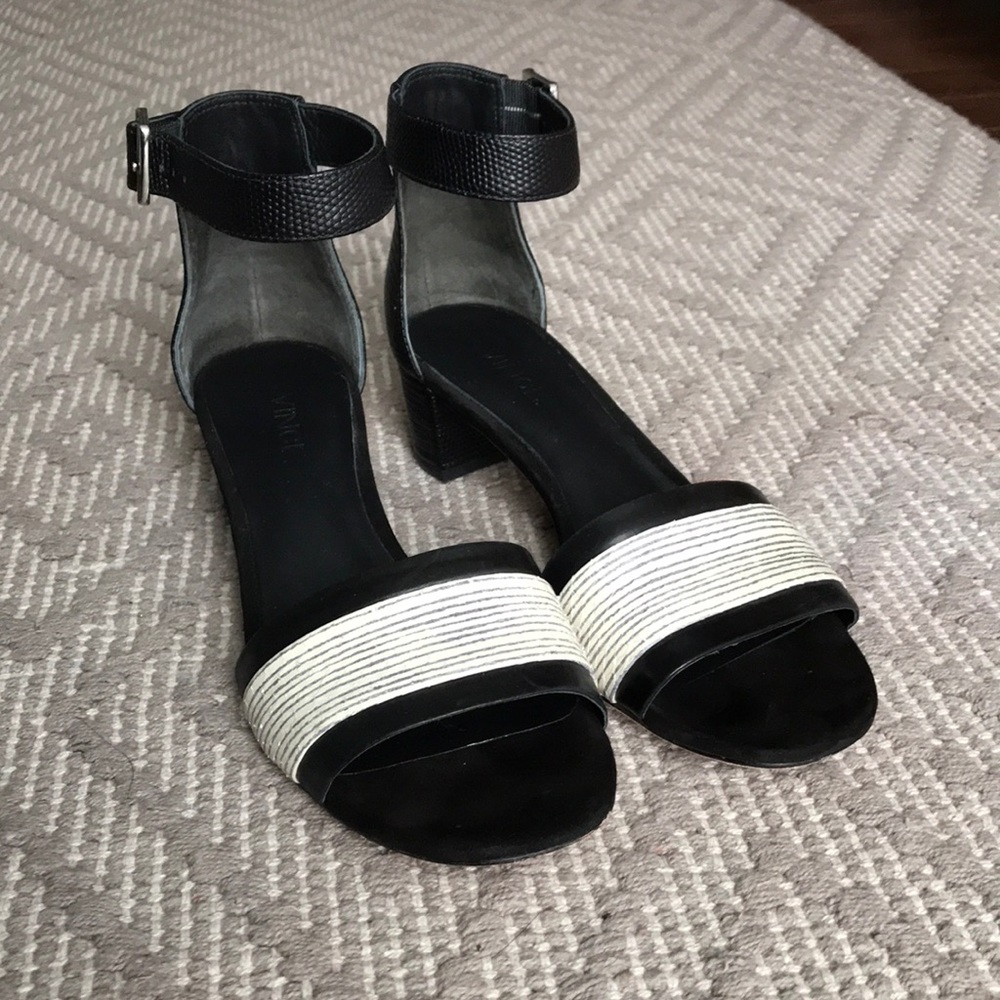 Vince black w/cream and grey sandals heels
